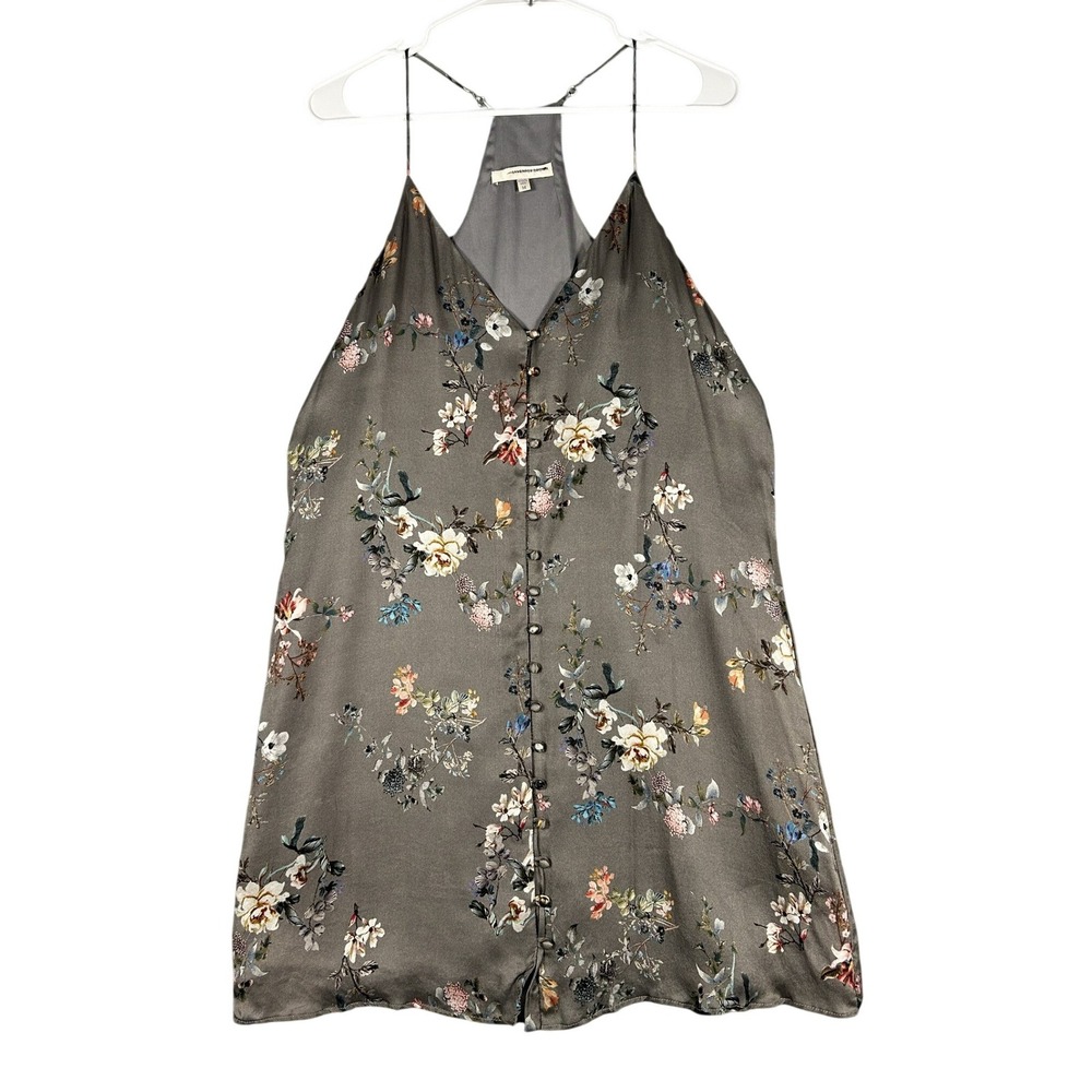 Lavender‎ Brown 100% Silk Floral Halter Tank Top Gray USA Made Womens M